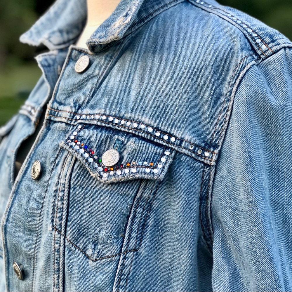 Distressed Gap Denim & Rhinestone Jacket - Picture 10 of 15